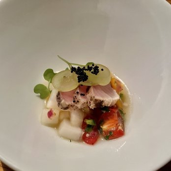 KAI ZAN - Hamachi - Korean melon, cilantro, jalapeño, black tobiko, yuzu - Asian Fusion Near Me - Chicago, Illinois KAI ZAN - Hamachi - Korean melon, cilantro, jalapeño, black tobiko, yuzu - Asian Fusion Near Me - Chicago, Illinois