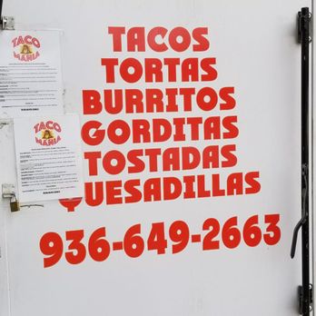 Taco Mania - a taco truck with a menu written on it - Food Trucks Near Me - Huntsville, Texas Taco Mania - a taco truck with a menu written on it - Food Trucks Near Me - Huntsville, Texas