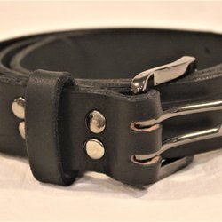 Custer Custom Leather Company - Black work belt, with matching black double-prong buckle.