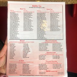 Bubble tea menu