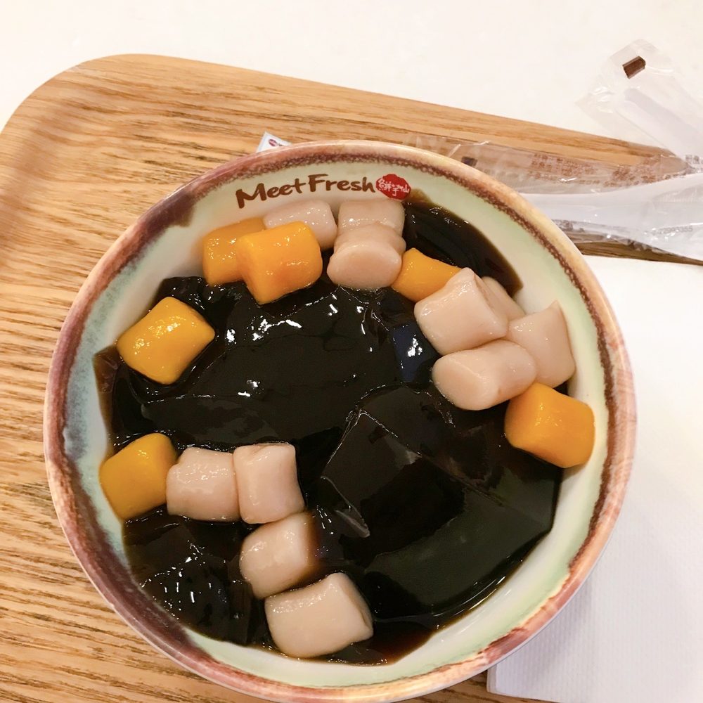 Meet Fresh - Icy Grass Jelly Signature with Taro and Potato Balls - Bubble Tea Near Me - Flushing, New York Meet Fresh - Icy Grass Jelly Signature with Taro and Potato Balls - Bubble Tea Near Me - Flushing, New York