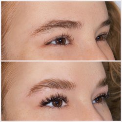 Celfie Studio - Top: Before
Bottom: After, Brown Eyelash Extensions, Classic Wet Style Full Set