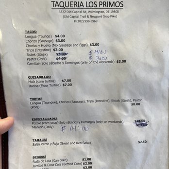 Taqueria Los Primos - Menu. The food is authentic and amazing!! - Mexican Near Me - Wilmington, Delaware Taqueria Los Primos - Menu. The food is authentic and amazing!! - Mexican Near Me - Wilmington, Delaware