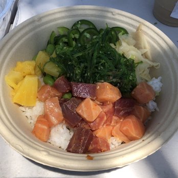 Pokéwaves - Small Poke Bowl $18 after tax Spicy Ahi Tuna Salmon Pineapple Ginger Jalapeños Edamame House Ponzu Sauce White Rice - Poke Near Me - Santa Barbara, California Pokéwaves - Small Poke Bowl $18 after tax Spicy Ahi Tuna Salmon Pineapple Ginger Jalapeños Edamame House Ponzu Sauce White Rice - Poke Near Me - Santa Barbara, California