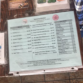 Gateway Kitchen - Older menu - Filipino Near Me - Daly City, California