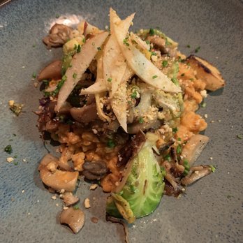 Bistro du Midi - Farro risotto with Brussel sprouts and sliced apple (vegan special) - French Near Me - Boston, Massachusetts Bistro du Midi - Farro risotto with Brussel sprouts and sliced apple (vegan special) - French Near Me - Boston, Massachusetts