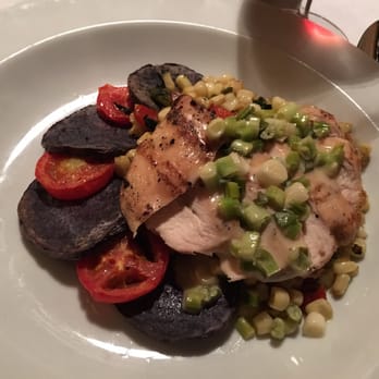 SubTerra Kitchen & Cellar - Chicken dish with Peruvian potatoes with corn succotash. - Wine Bars Near Me - Newberg, Oregon SubTerra Kitchen & Cellar - Chicken dish with Peruvian potatoes with corn succotash. - Wine Bars Near Me - Newberg, Oregon
