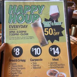 Happy hour menu Happy hour menu