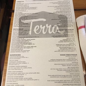 Terra GR - Dinner menu (as of 4/24/17). - New American Near Me - Grand Rapids, Michigan Terra GR - Dinner menu (as of 4/24/17). - New American Near Me - Grand Rapids, Michigan