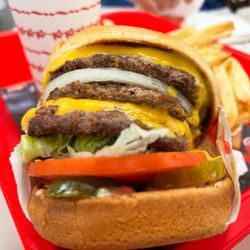 In-N-Out Burger - I know I Mountain Dew it for ya  Mustard-fried 3x2 w/ chopped onions combo from #innoutgrapevine