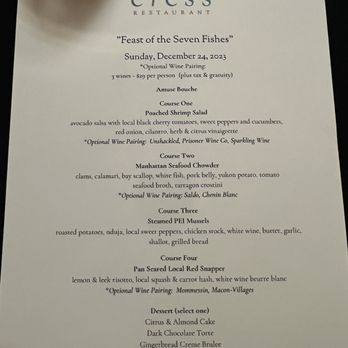 Cress Restaurant - Feast of the Seven Fishes Sunday December 24, 2023 - Seafood Near Me - DeLand, Florida Cress Restaurant - Feast of the Seven Fishes Sunday December 24, 2023 - Seafood Near Me - DeLand, Florida