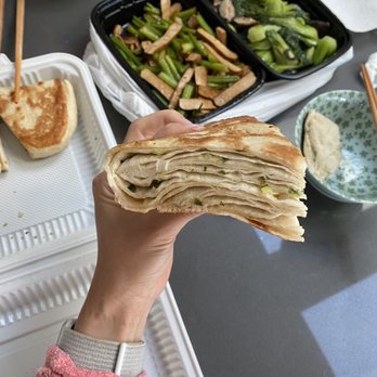 wonderful - Green onion pancakes and behind is bok choy w/mushroom & celery with smoked tofu - Chinese Near Me - Millbrae, California wonderful - Green onion pancakes and behind is bok choy w/mushroom & celery with smoked tofu - Chinese Near Me - Millbrae, California