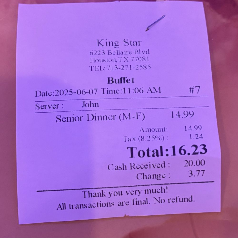 King Star - Senior buffet for a Saturday! June 7 2025 - Buffets Near Me - Houston, Texas King Star - Senior buffet for a Saturday! June 7 2025 - Buffets Near Me - Houston, Texas