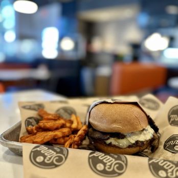 The Stand - American Classics Redefined - Havarti Shroom Burger on GF Bun with Sweet Potato Fries - New American Near Me - Whittier, California