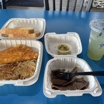 Gyromania - Breakfast lamb plate, with lamb on side usually goes in between the omelette. - Greek Near Me - Santa Clarita, California Gyromania - Breakfast lamb plate, with lamb on side usually goes in between the omelette. - Greek Near Me - Santa Clarita, California