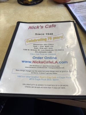 Menu photo 3 Nick's Cafe Los Angeles, CA