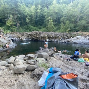 Moulton Falls Regional Park - This is down river from the main swimming area. Lots of people like to jump off the rocks here. - Hiking Near Me - Yacolt, Washington