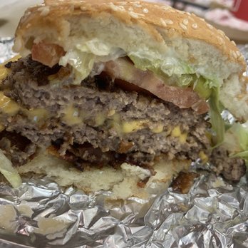 Five Guys - a hamburger with cheese and lettuce - Burgers Near Me - Hanover, Pennsylvania