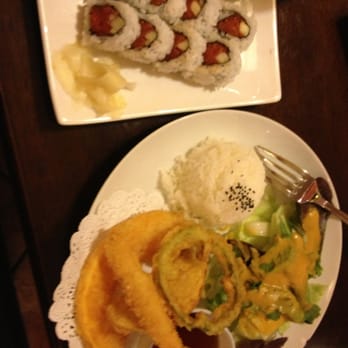 Sake Sushi - Spicy ahi roll and tempura combo with a Kirin and hot tea - Sushi Bars Near Me - Rancho Santa Margarita, California Sake Sushi - Spicy ahi roll and tempura combo with a Kirin and hot tea - Sushi Bars Near Me - Rancho Santa Margarita, California