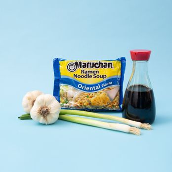 Maruchan - a bag of noodles, garlic, and a bottle of sauce - Grocery Near Me - Irvine, California Maruchan - a bag of noodles, garlic, and a bottle of sauce - Grocery Near Me - Irvine, California
