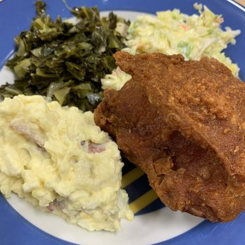 Gus’s World Famous Fried Chicken - Now that's a lunch plate! Fried chicken, potato salad, collard greens and cole slaw - Southern Near Me - Oakland, California Gus’s World Famous Fried Chicken - Now that's a lunch plate! Fried chicken, potato salad, collard greens and cole slaw - Southern Near Me - Oakland, California