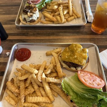 The Lost Wombat - Top burger was the Mushroom Swiss and the bottom burger was the Cheeseburger. Both excellent choices and very flavorful. Yum! - Chicken Wings Near Me - North Wilkesboro, North Carolina