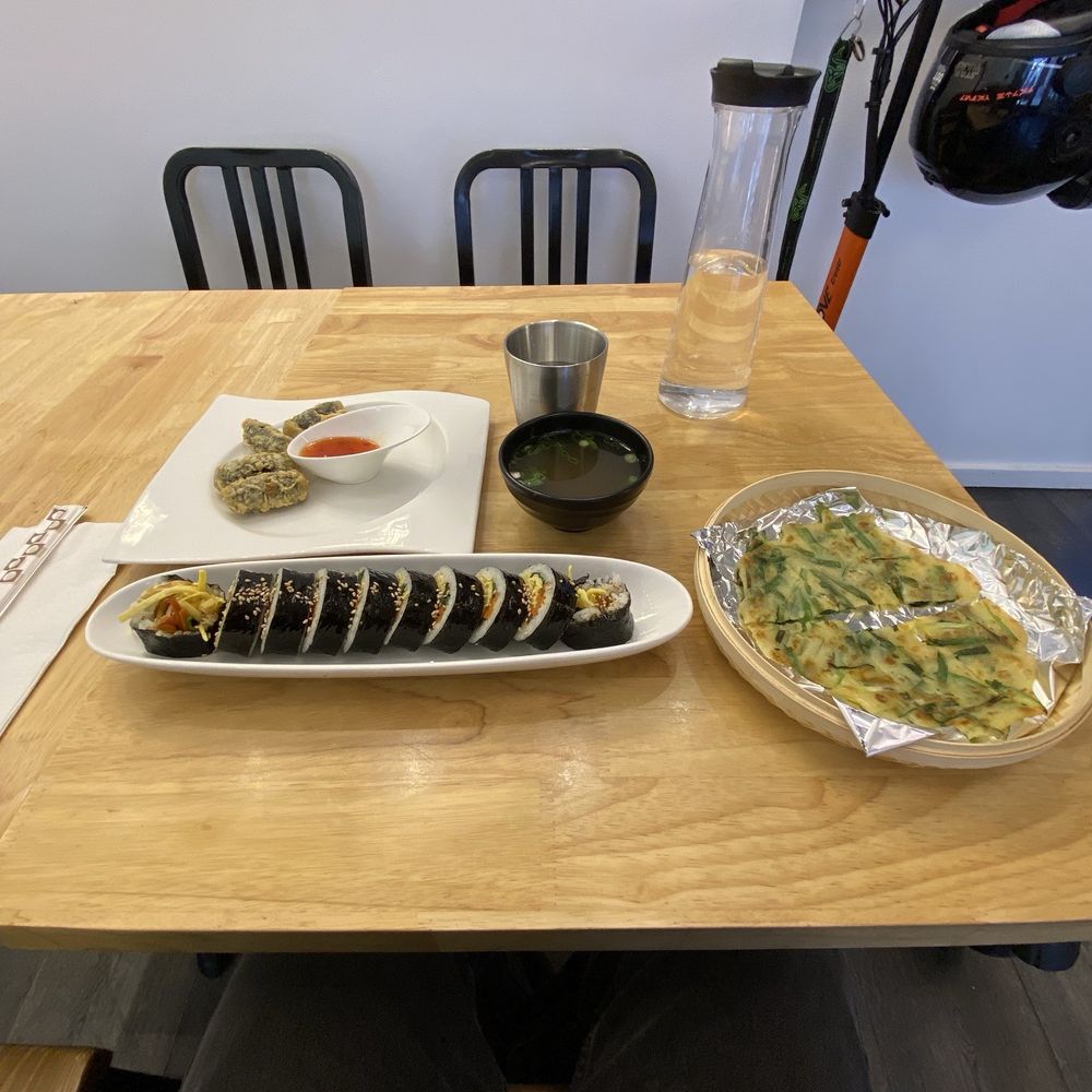 Kimbap Heaven - Fried Seaweed Roll (4pcs), Basic Kimbap and house complementary chives pancake. Comes with soup. - Korean Near Me - San Francisco, California Kimbap Heaven - Fried Seaweed Roll (4pcs), Basic Kimbap and house complementary chives pancake. Comes with soup. - Korean Near Me - San Francisco, California