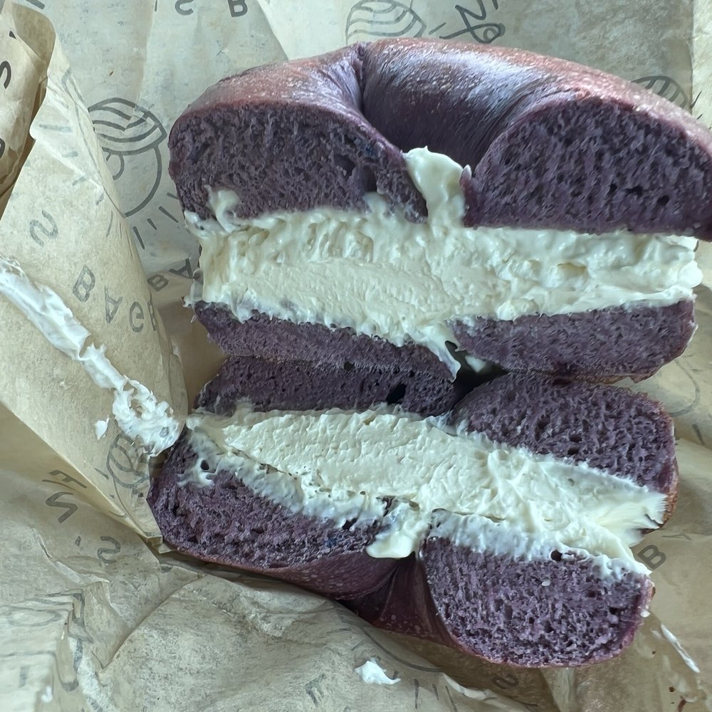 Fin's Bagels - Blueberry with plain cream cheese - Bagels Near Me - Honolulu, Hawaii Fin's Bagels - Blueberry with plain cream cheese - Bagels Near Me - Honolulu, Hawaii