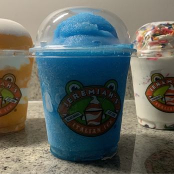 Jeremiah's Italian Ice - Orange gelati, blue raspberry slushy and vanilla soft serve with rainbow sprinkles - Desserts Near Me - Columbia, South Carolina
