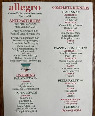 Menu photo 4 Allegro Pizzeria Carmel, CA Menu photo 4 Allegro Pizzeria Carmel, CA