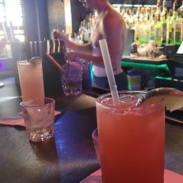 Cutie Jake and a strawberry Paloma and regular Paloma and empty green tea shot.