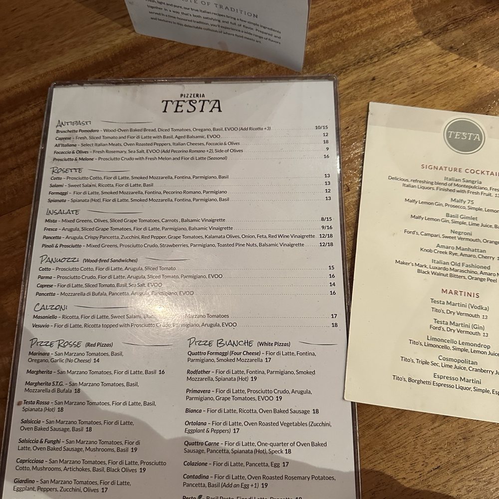 Pizzeria Testa - Menu - Italian Near Me - Frisco, Texas Pizzeria Testa - Menu - Italian Near Me - Frisco, Texas