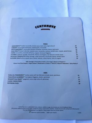 Menu photo 2 Centonove Los Gatos, CA