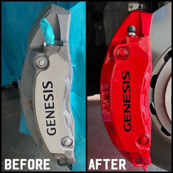 Restyle Refinish - Caliper Paint restoration painted red for 2023 Hyundai Genesis - Auto Detailing Near Me Restyle Refinish - Caliper Paint restoration painted red for 2023 Hyundai Genesis - Auto Detailing Near Me