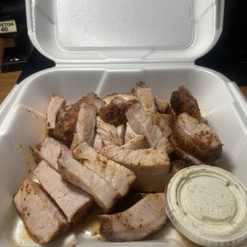 Bootleg BBQ And Catering - Pork chop a La carte with the creamy horseradish sauce. I asked for it to be chopped. It's huge and delicious! - Barbeque Near Me - Chico, California Bootleg BBQ And Catering - Pork chop a La carte with the creamy horseradish sauce. I asked for it to be chopped. It's huge and delicious! - Barbeque Near Me - Chico, California