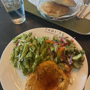 Fadi's Mediterranean Grill - Memorial - Basil Pesto Pasta, tomato cucumber salad, Spicy Hummus - Mediterranean Near Me - Houston, Texas Fadi's Mediterranean Grill - Memorial - Basil Pesto Pasta, tomato cucumber salad, Spicy Hummus - Mediterranean Near Me - Houston, Texas