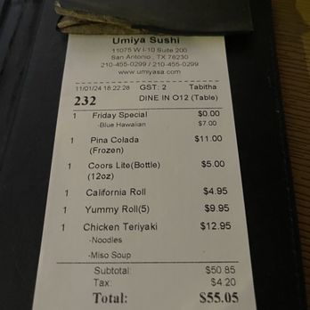 Umiya - Costs for items we ordered - Sushi Bars Near Me - San Antonio, Texas Umiya - Costs for items we ordered - Sushi Bars Near Me - San Antonio, Texas