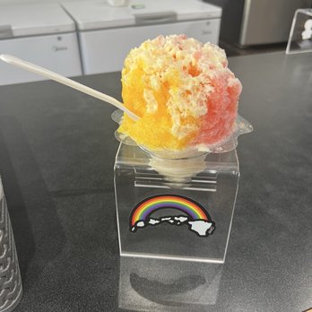 The Shave Ice Spot - Mango, guava, and Maui Wowie flavors with vanilla ice cream and coconut snow cap - Shaved Ice Near Me - Lahaina, Hawaii