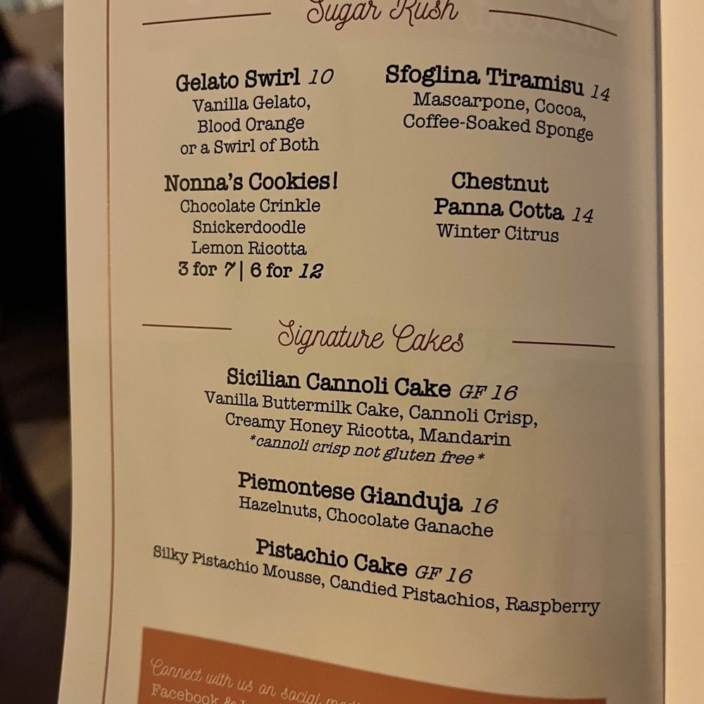 Sfoglina - Downtown - Dessert menu - Italian Near Me - Washington, DC, District of Columbia