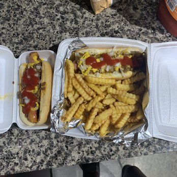 Midwest Coney Connection - Detroit dog and Flint dog with fries. Taken at home (had to add ketchup because I NEED it on my dogs no matter what) - Hot Dogs Near Me - Houston, Texas