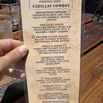 The Cadillac Cowboy - Drink menu - Barbeque Near Me - Lake Arrowhead, California