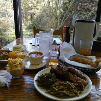 Stephenson's Bar-B-Q - Ribs with green beans and collard green; banana pudding; hushpuppies; brunswick stew; all-you-can-eat plate. - Barbeque Near Me - Willow Spring, North Carolina Stephenson's Bar-B-Q - Ribs with green beans and collard green; banana pudding; hushpuppies; brunswick stew; all-you-can-eat plate. - Barbeque Near Me - Willow Spring, North Carolina