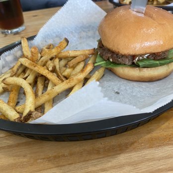 Flavor 91 Bistro - Lamb burger with fries - Burgers Near Me - Whitehall, Ohio Flavor 91 Bistro - Lamb burger with fries - Burgers Near Me - Whitehall, Ohio