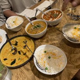 Extra Basmati Rice King Shrimp on left Vindaloo-Lamb (I think) in middle Murgh Makhanwala (aka butter chicken) on the right Extra Basmati Rice King Shrimp on left Vindaloo-Lamb (I think) in middle Murgh Makhanwala (aka butter chicken) on the right