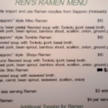 Ren's Ramen - Menu: Choose from 4 basic soups - Ramen Near Me - Wheaton, Maryland