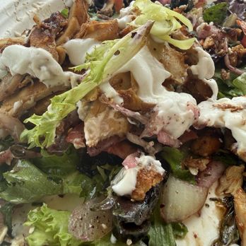 Mr Shawarma - Chicken Mr. Shawarma Salad (half eaten) still a lot of food left! - Mediterranean Near Me - El Cajon, California