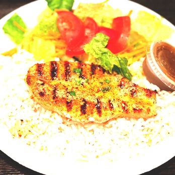 Hook'd Fish Grill - 4oz Atlantic Salmon with rice & side salad - Seafood Near Me - Northridge, California Hook'd Fish Grill - 4oz Atlantic Salmon with rice & side salad - Seafood Near Me - Northridge, California