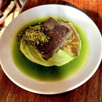 Casa Mono - Confit Goat with avocado queso, scallion ash, and Sicilian pistachios - Spanish Near Me - New York, New York Casa Mono - Confit Goat with avocado queso, scallion ash, and Sicilian pistachios - Spanish Near Me - New York, New York