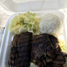 1 short rib($1 extra!!) and two pieces of chicken. Great char but Bland food. 1 short rib($1 extra!!) and two pieces of chicken. Great char but Bland food.