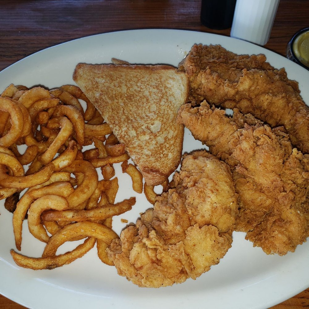 Wing Shack & Cheeseburger Grill - Chicken strip dinner (HUGE strips). Also comes with side salad. - Food Near Me - Mountain View, Arkansas Wing Shack & Cheeseburger Grill - Chicken strip dinner (HUGE strips). Also comes with side salad. - Food Near Me - Mountain View, Arkansas
